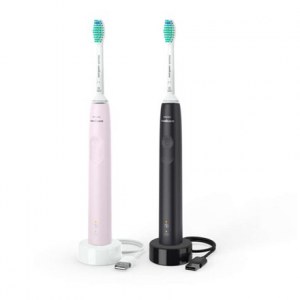 Philips | Sonicare Szczoteczka Elektryczna HX3675/15 do mycia zębów, Czarna/Różowa - 2 szczoteczki, technologia soniczna, ładowa